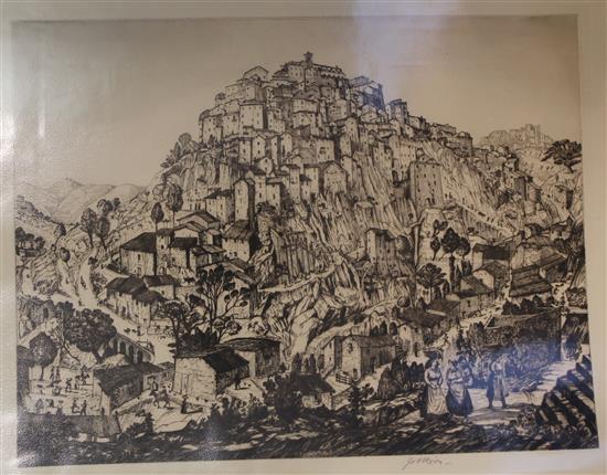 Job Nixon (1891-1938), 2 engravings, Anticoli, 1921 (I) and another view of Anticoli Corrada with peasant women in the foreground